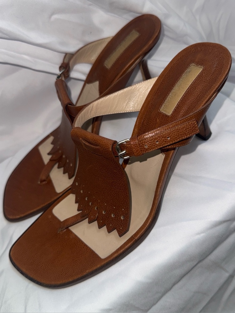 Brown Leather Mid-Heel Sandals - Women's Designer Style-Michael Kors
